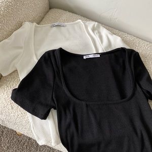 2 ZARA SQUARE NECK CROPPED TOP